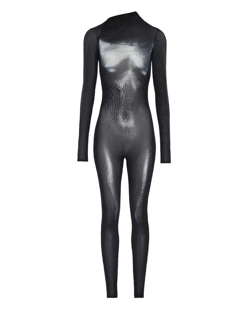 Jean Paul Gaultier Mesh-Jumpsuit mit asymmetrischem Kragen - Schwarz Schwarz