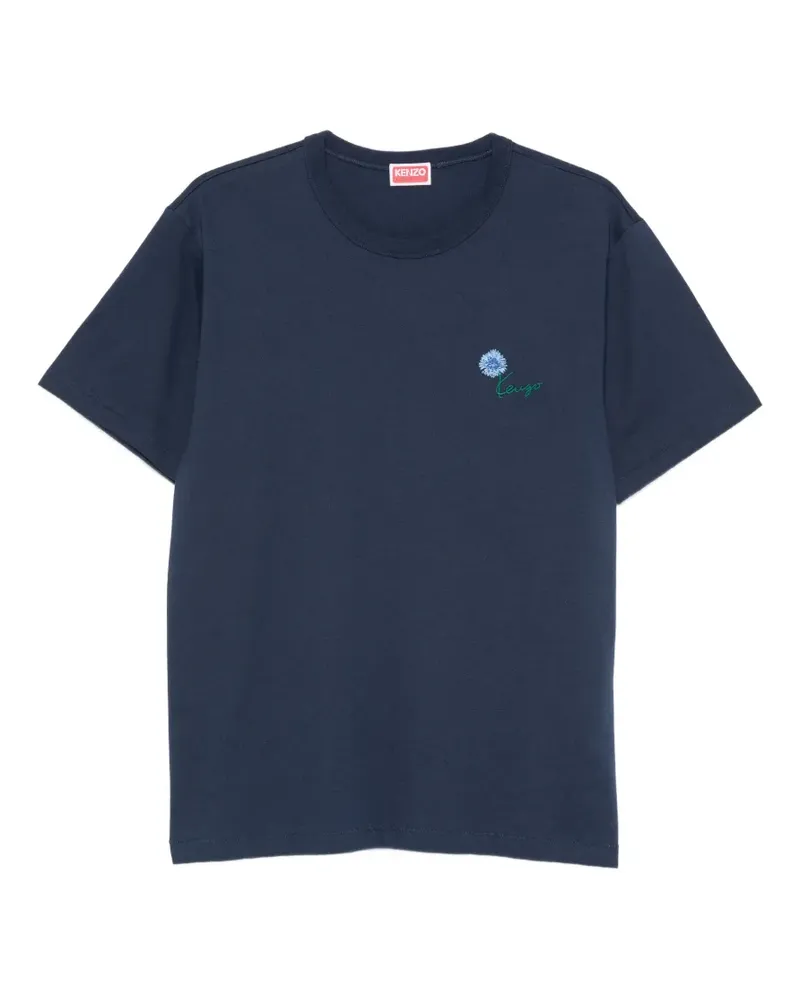 Kenzo flower-embroidered logo-print T-shirt - Blau Blau