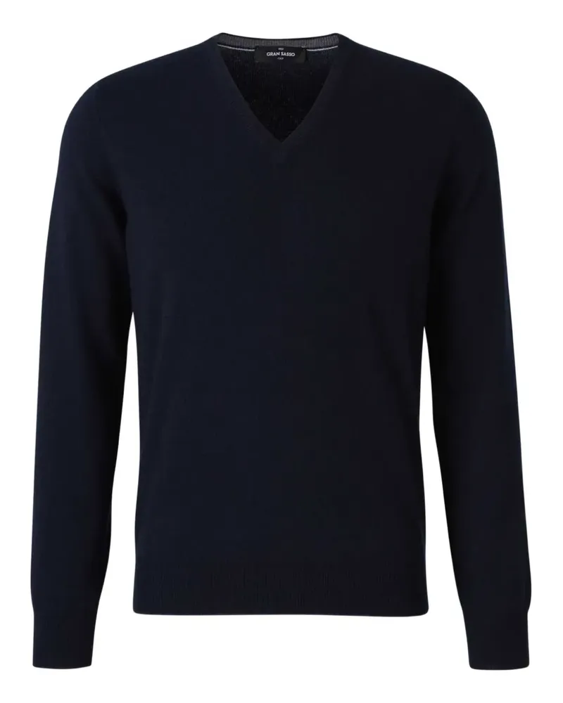Gran Sasso V-Ausschnitt-Pullover mit geripptem Saum - Blau Blau
