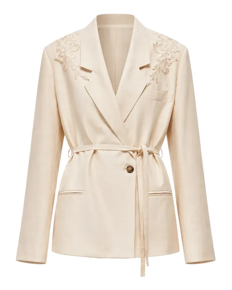 Blumarine lace-embellished belted blazer - Nude Nude