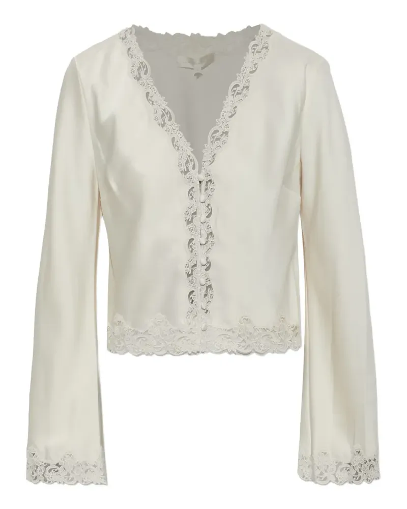 LoveShackFancy Fioretta lace-trim blouse - Weiß Weiß