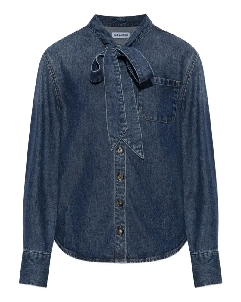 Self-Portrait tie-neck denim shirt - Blau Blau