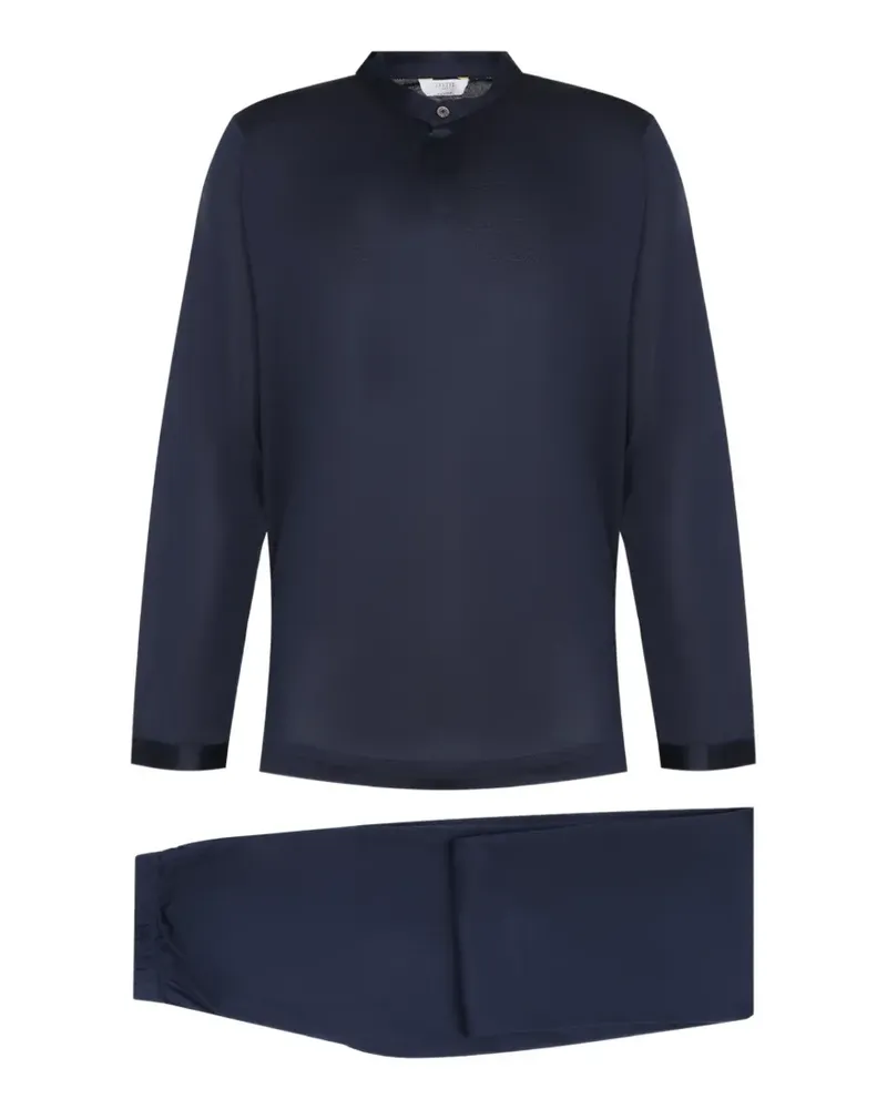 Frette Pyjama mit Stehkragen - Blau Blau
