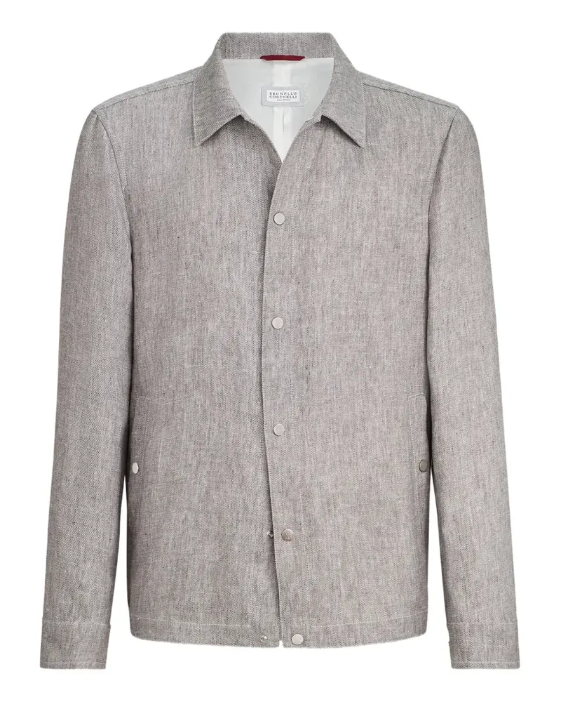 Brunello Cucinelli Outdoor-Jacke aus Leinen und Hanf mit Diagonalstruktur - Braun Braun