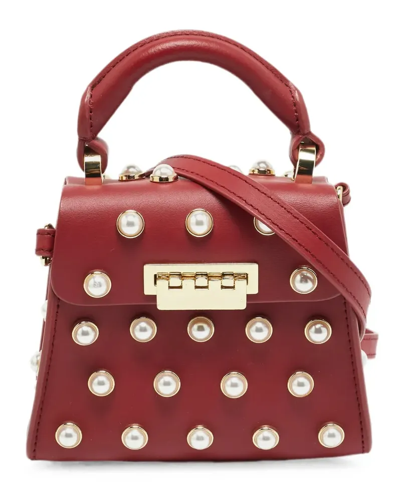 Zac Posen pearl-embellished leather mini tote bag - Rot Rot