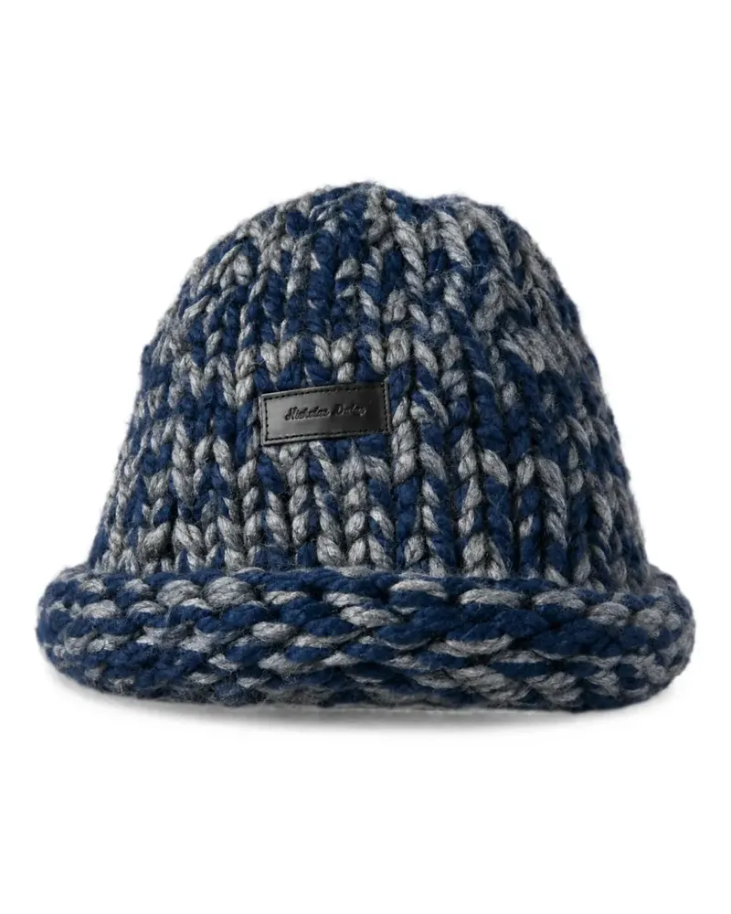 Nicholas Daley Rebel chunky-knit logo-patch beanie hat - Blau Blau