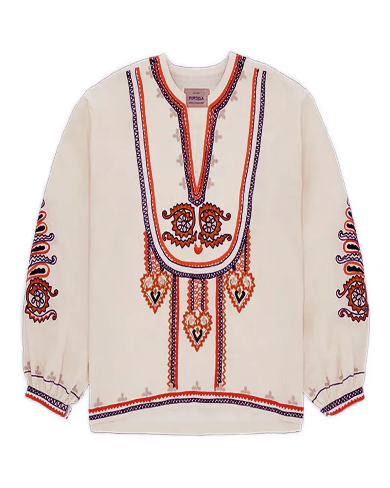 Fortela Cinthya V-neck front-embroidered blouse - Nude Nude