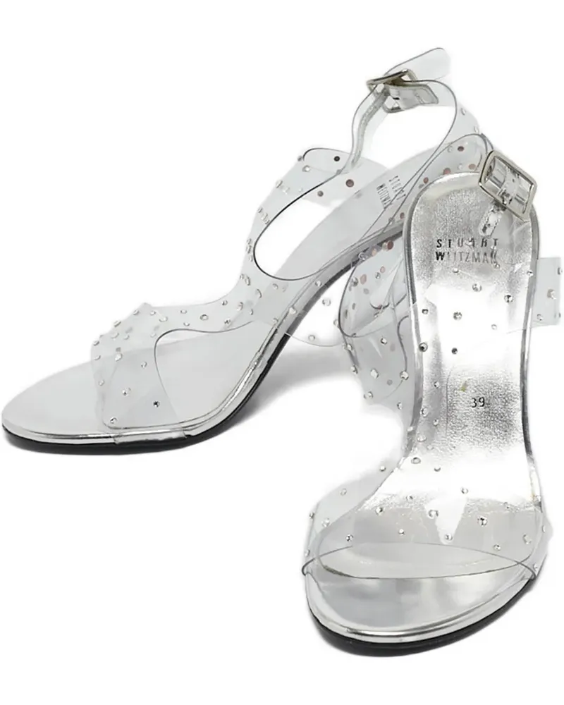 Stuart Weitzman crystal embellished t-strap sandals - Weiß Weiß