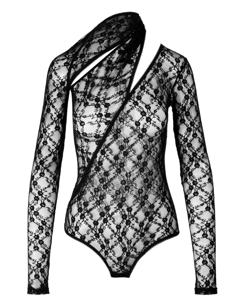 Ioana Ciolacu Asymmetrischer Broderick Body mit Spitzeneinsatz - Schwarz Schwarz