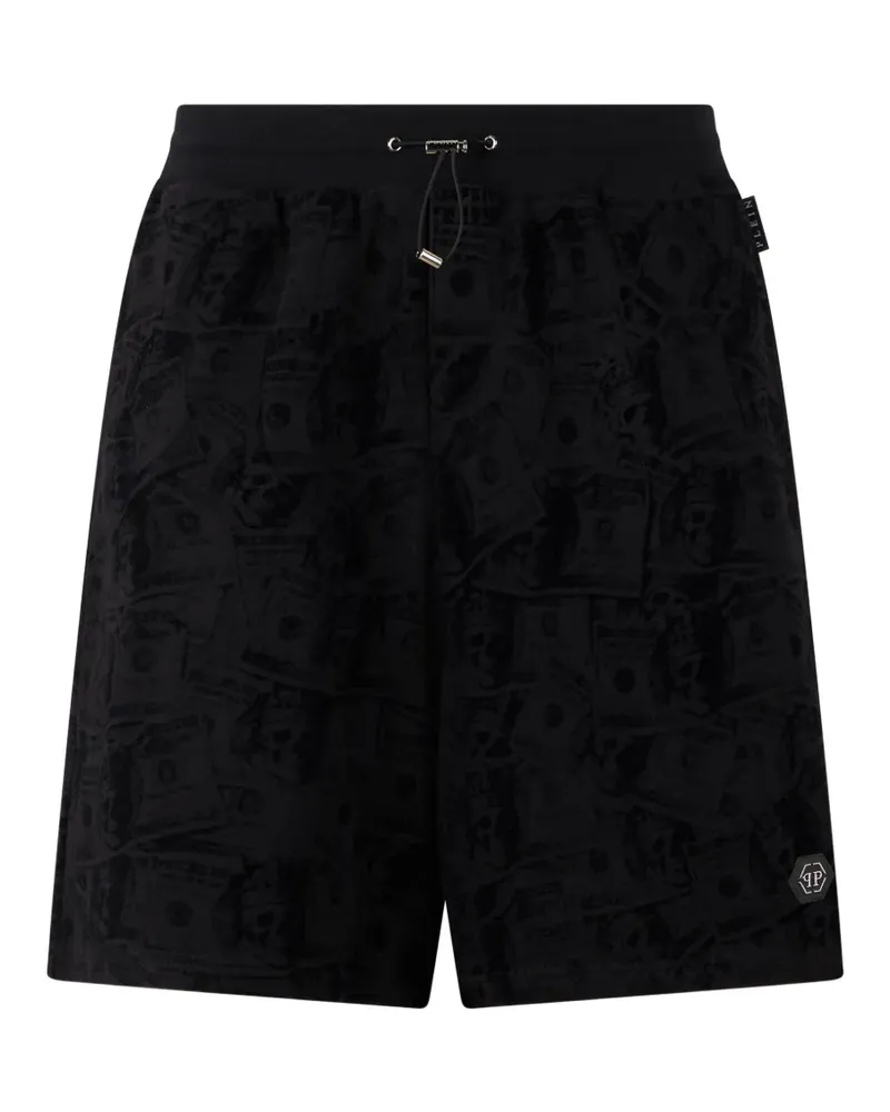 Philipp Plein Fleece-Shorts mit Dollar-Totenkopf - Schwarz Schwarz