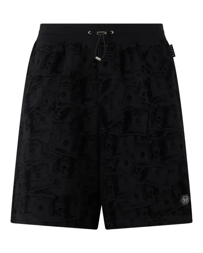 Philipp Plein Fleece-Shorts mit Dollar-Totenkopf - Schwarz Schwarz