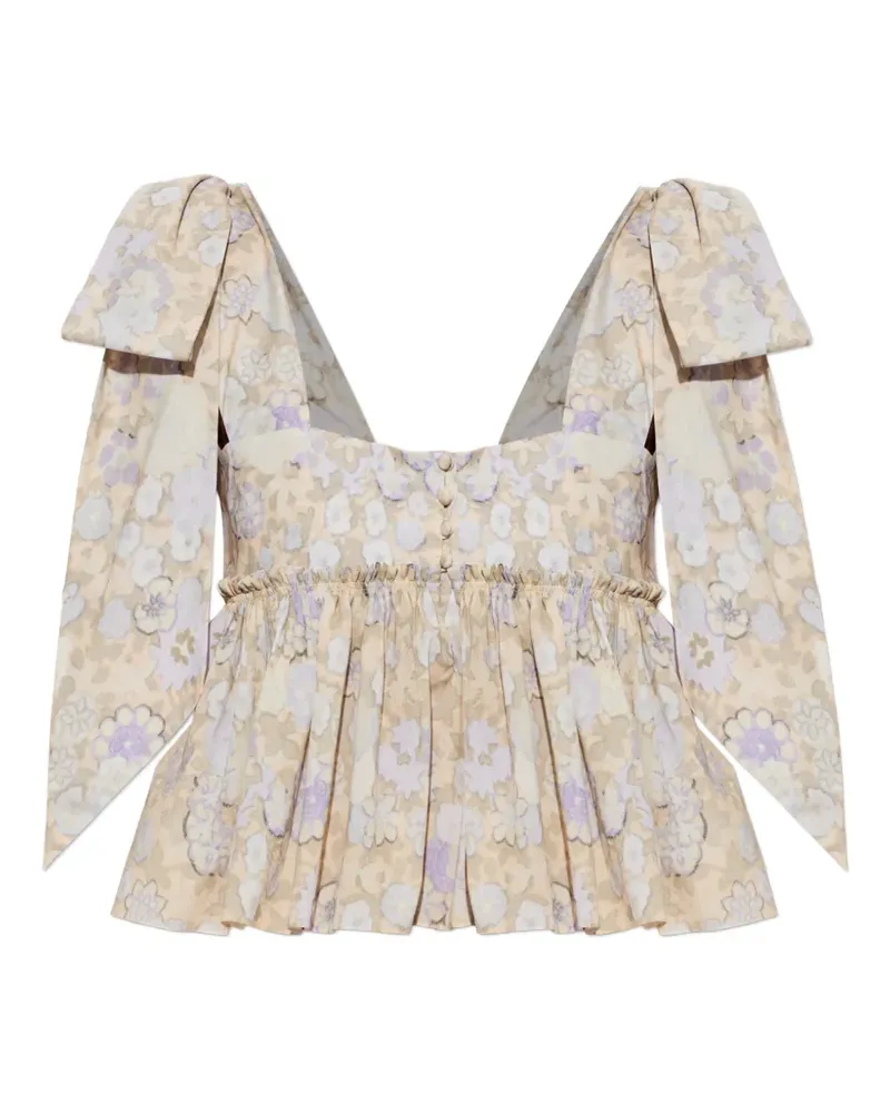 Chloé floral-print bow-detail top - Nude Nude
