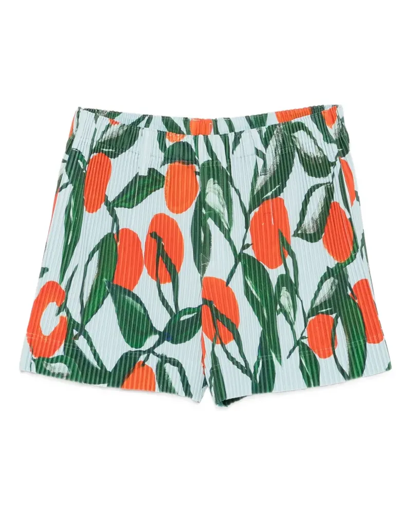 Issey Miyake fruit-print pleated shorts - Blau Blau