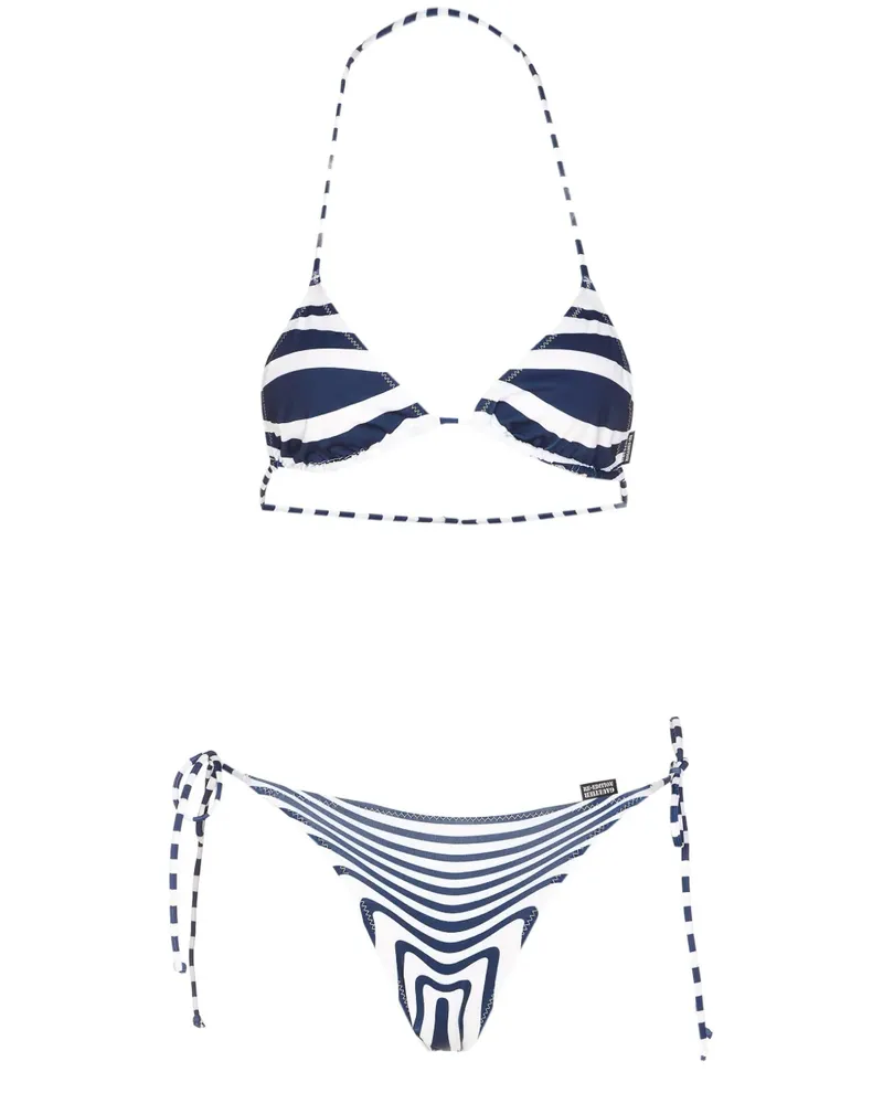 Jean Paul Gaultier striped lace-up bikini - Weiß Weiß