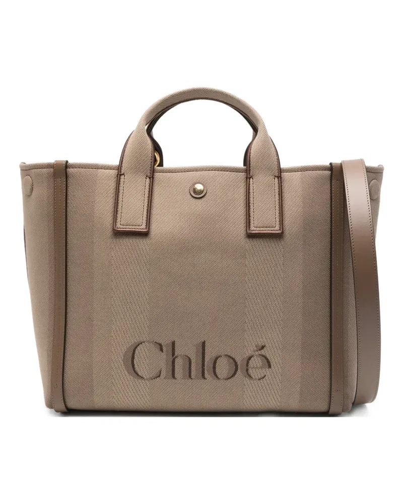 Chloé Gestreifter Carry Tote Bag mit Prägung - Nude Nude