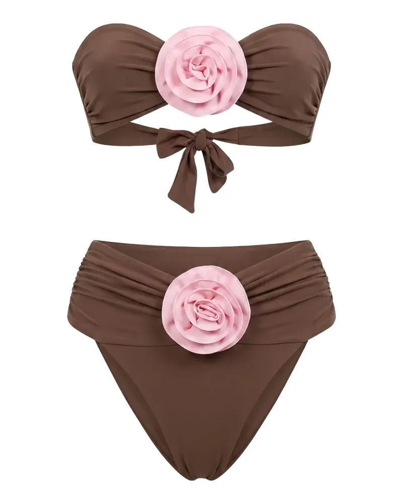 La Reveche Derya floral-appliqué bikini - Braun Braun