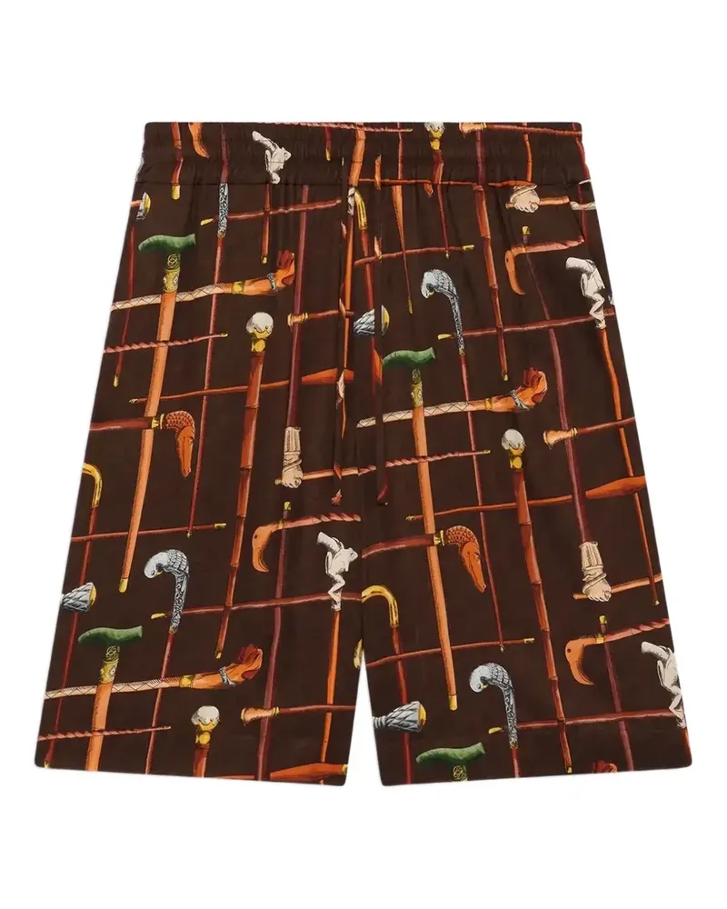 Drôle de Monsieur walking stick print shorts - Braun Braun