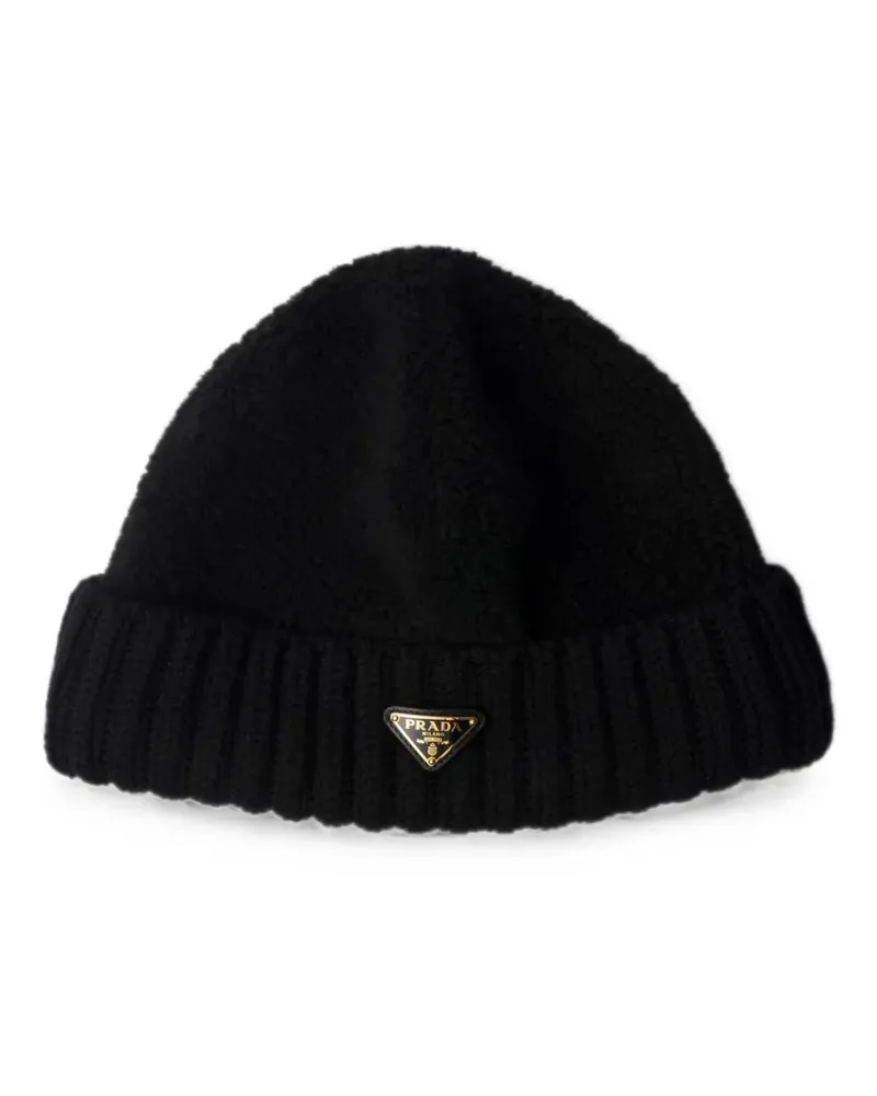 Prada Beanie aus Fleece und Wolle - Schwarz Schwarz