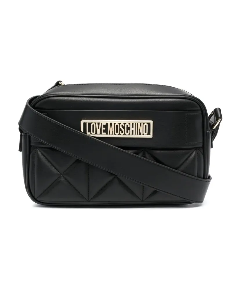 Moschino Gesteppte Umhängetasche mit Logo-Schild - Schwarz Schwarz