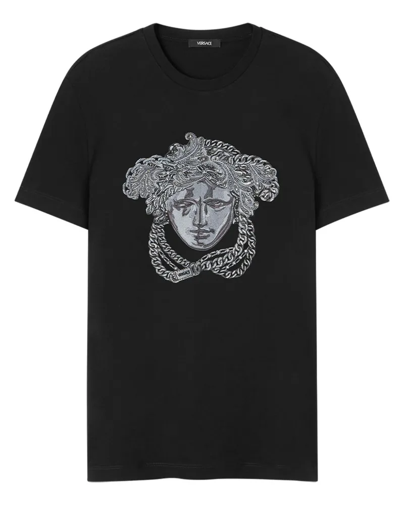 Versace T-Shirt mit Medusa-Stickerei - Schwarz Schwarz