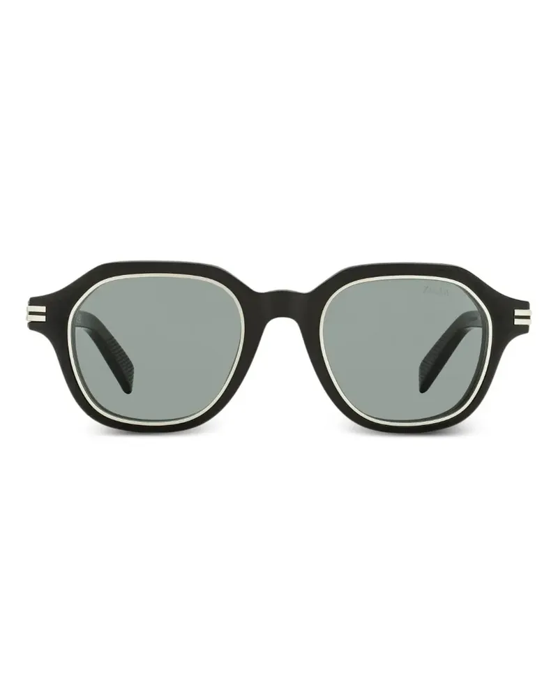 Ermenegildo Zegna Sonnenbrille mit geometrischem Gestell - Schwarz Schwarz