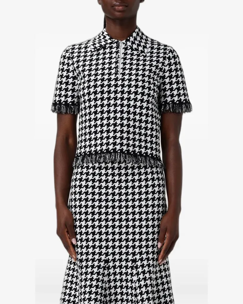 Alexander McQueen houndstooth-pattern fringed-trim polo shirt - Schwarz Schwarz