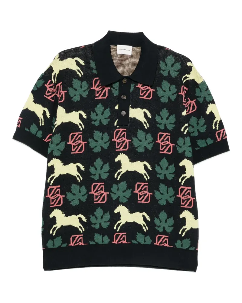 Drôle de Monsieur Jacquard-Poloshirt mit Pferde-Print - Schwarz Schwarz