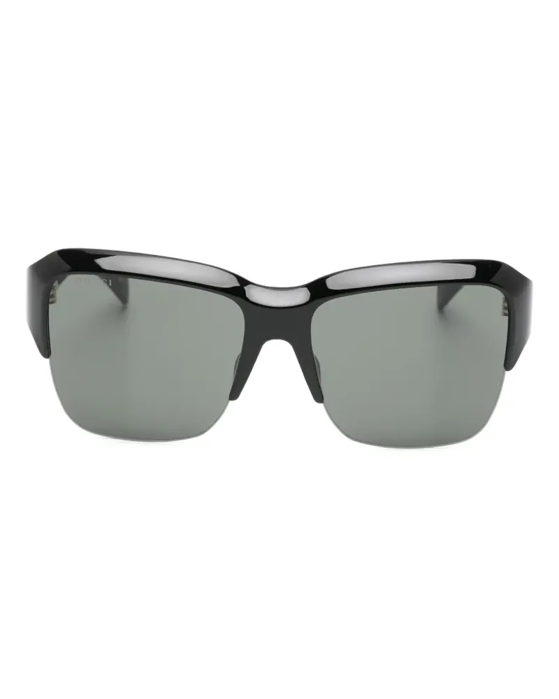 Gucci Geometrische Sonnenbrille mit Logo-Gravur - Schwarz Schwarz