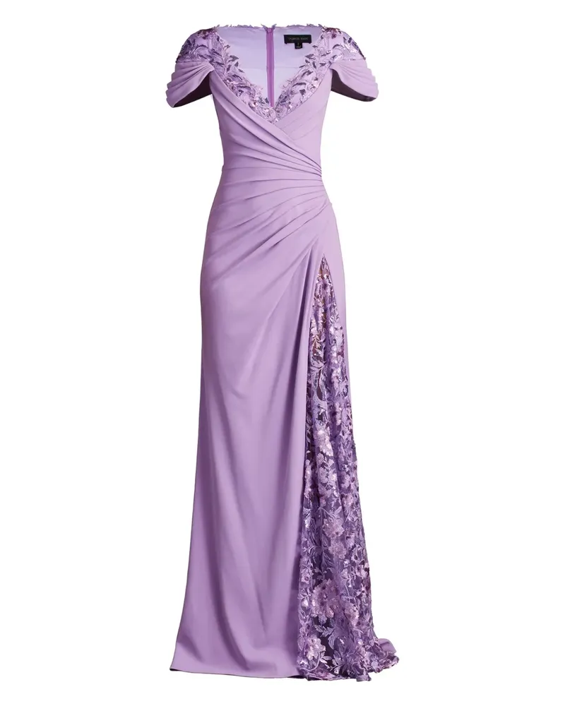 Tadashi Shoji Drapiertes Abendkleid mit Blumenverzierung - Violett Violett