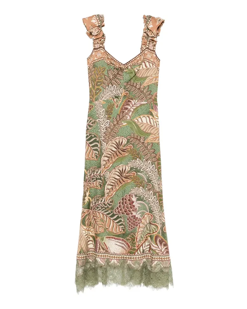 FARM Rio foliage-print ruffled midi dress - Grün Grün