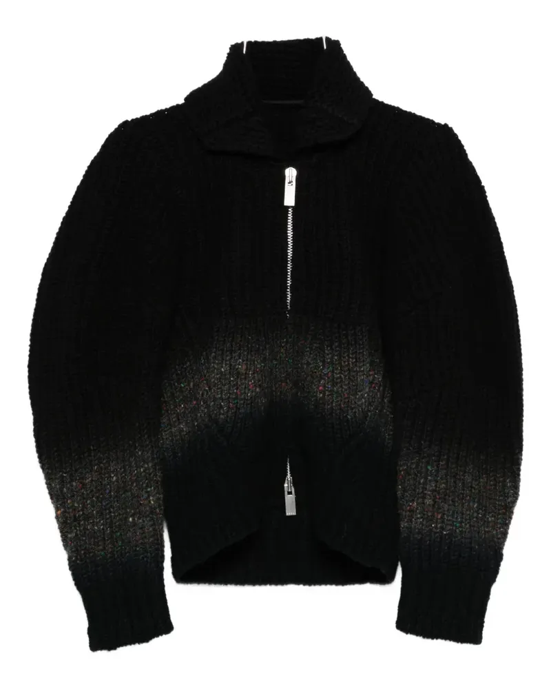 Sacai zip-front speckled cardigan - Schwarz Schwarz