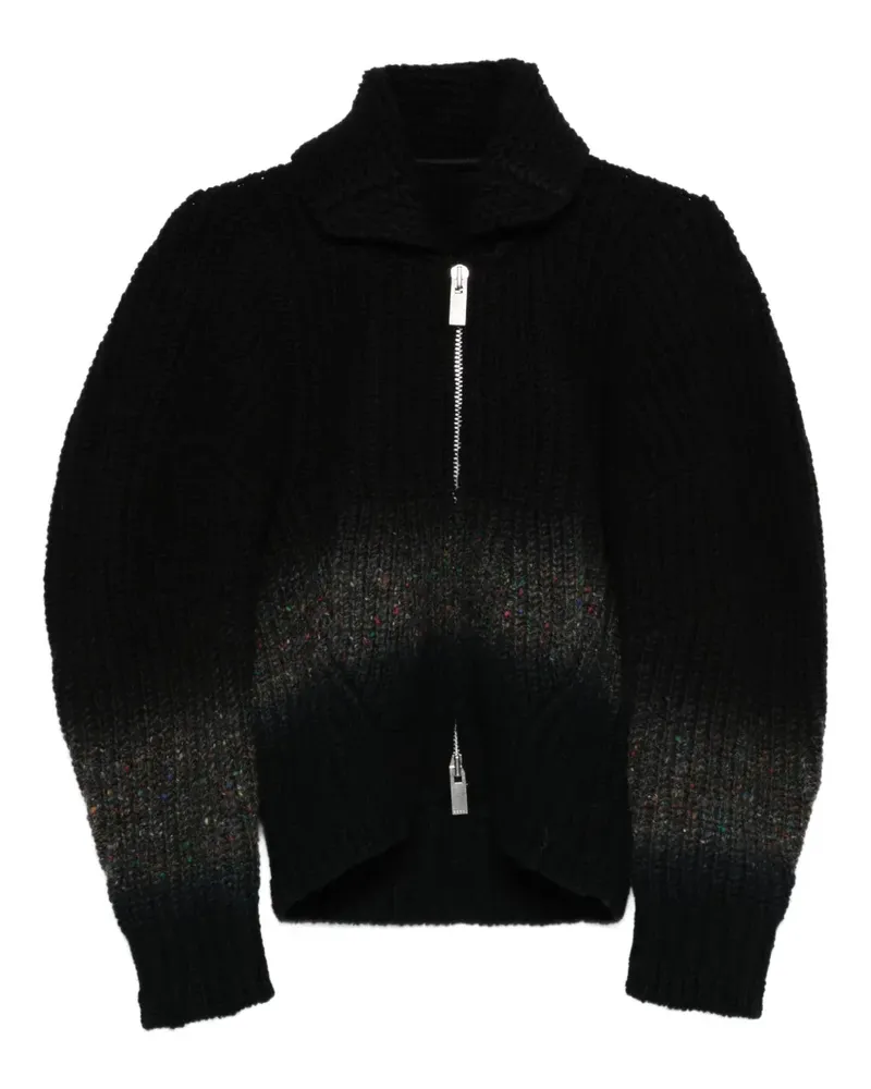 Sacai zip-front speckled cardigan - Schwarz Schwarz