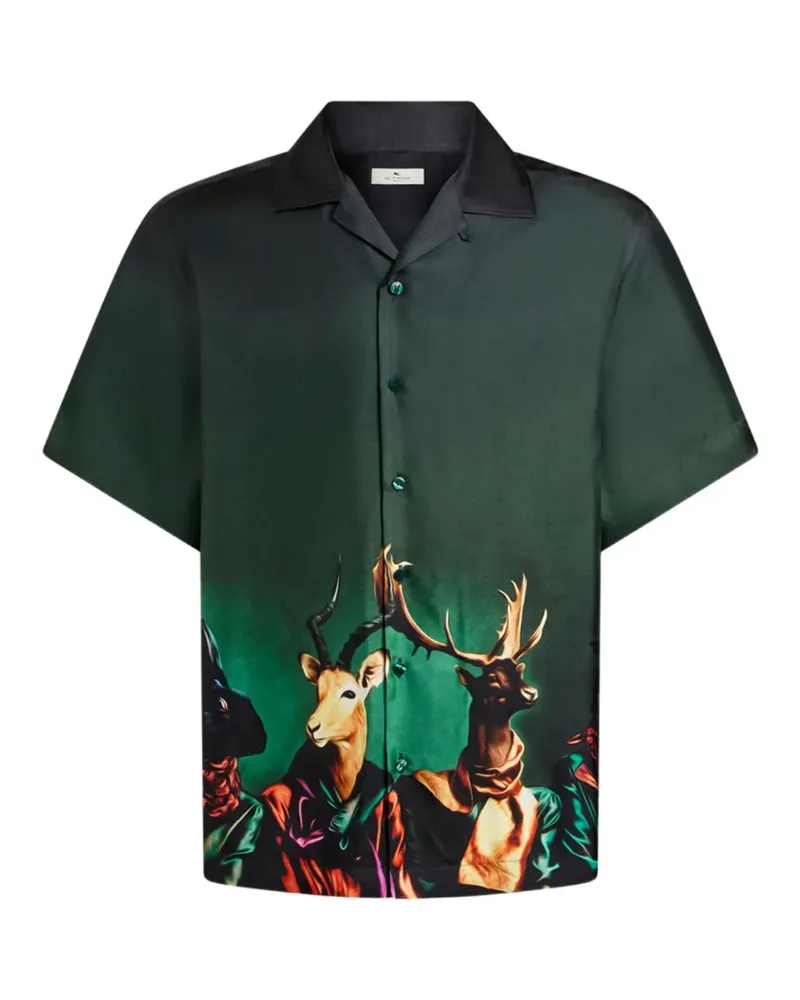 Etro Bowling-Hemd aus Seide mit Animalprint - Grün Grün