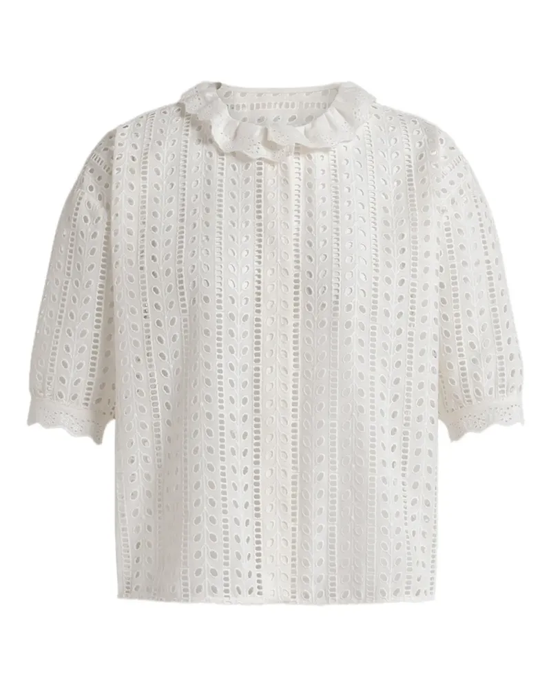 Alberta Ferretti Gerüschte Bluse mit Ösen - Weiß Weiß