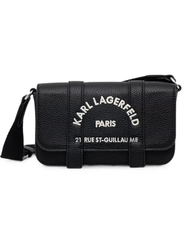 Karl Lagerfeld logo-embroidered pebbled crossbody bag - Schwarz Schwarz