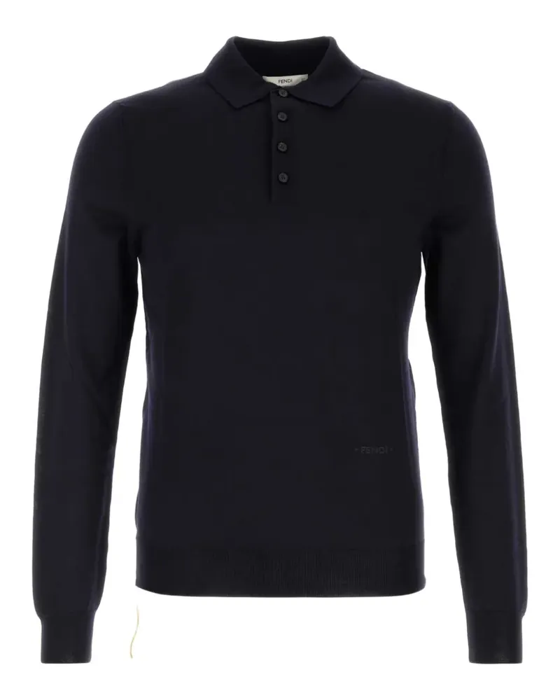 Fendi fine-knit long-sleeve polo shirt - Blau Blau