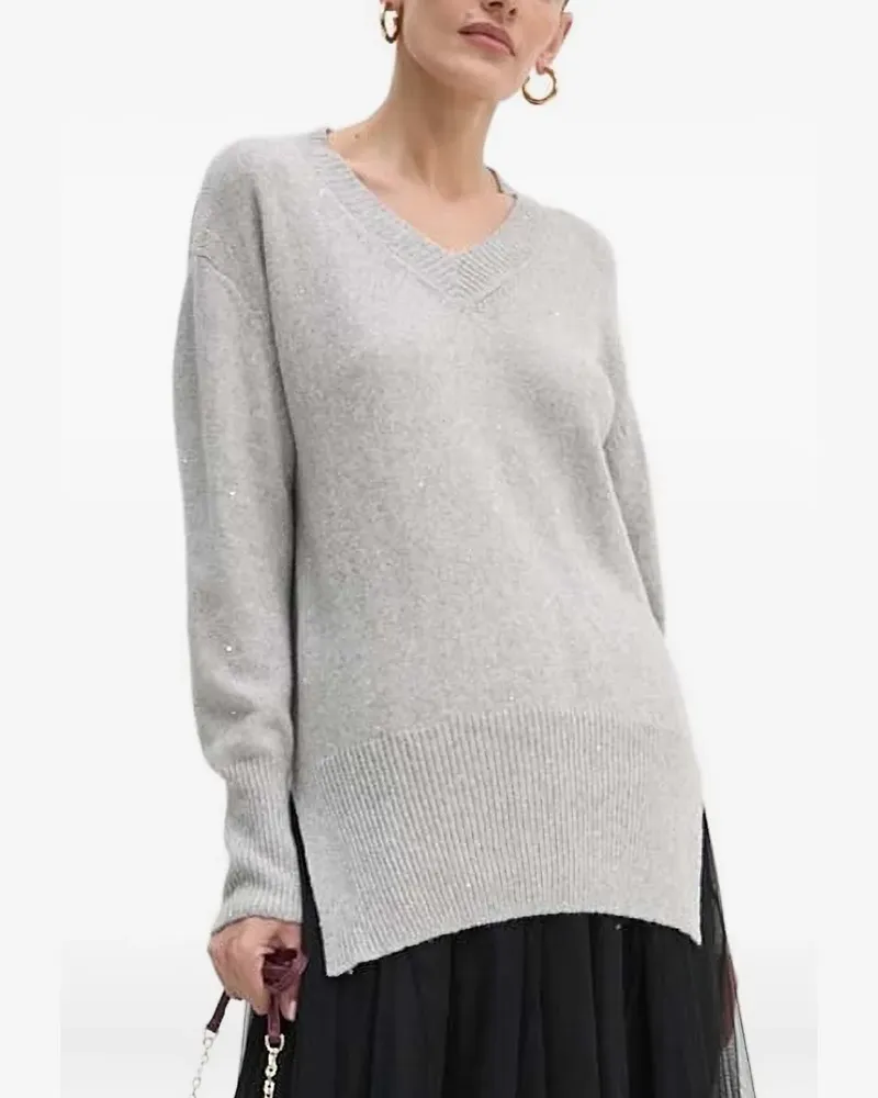 Liviana Conti Verzierter Pullover mit V-Ausschnitt - Grau Grau