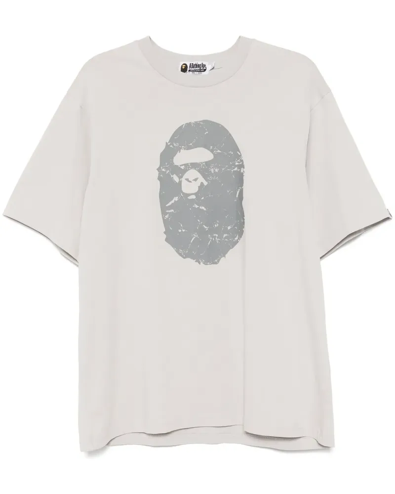 BAPE Ausgeblichenes T-Shirt mit Affenkopf - Grau Grau