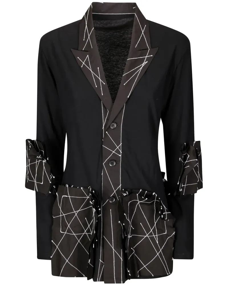 Yohji Yamamoto Hemdjacke mit geometrischer Applikation - Schwarz Schwarz
