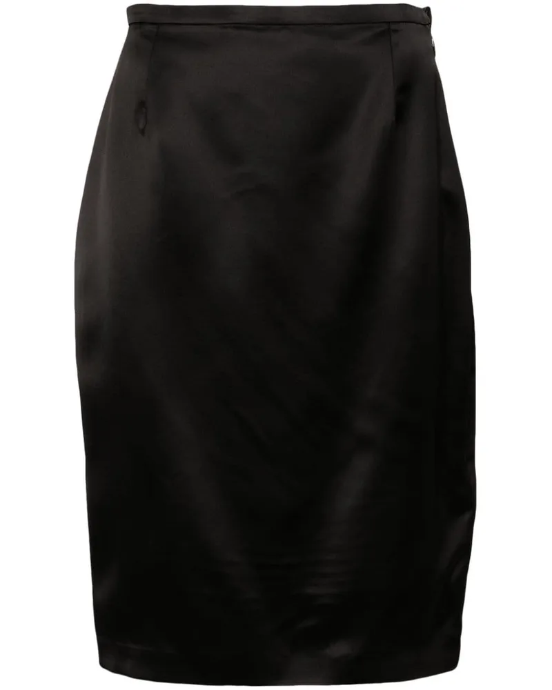 Saint Laurent Bleistift-Midirock aus Satin - Schwarz Schwarz