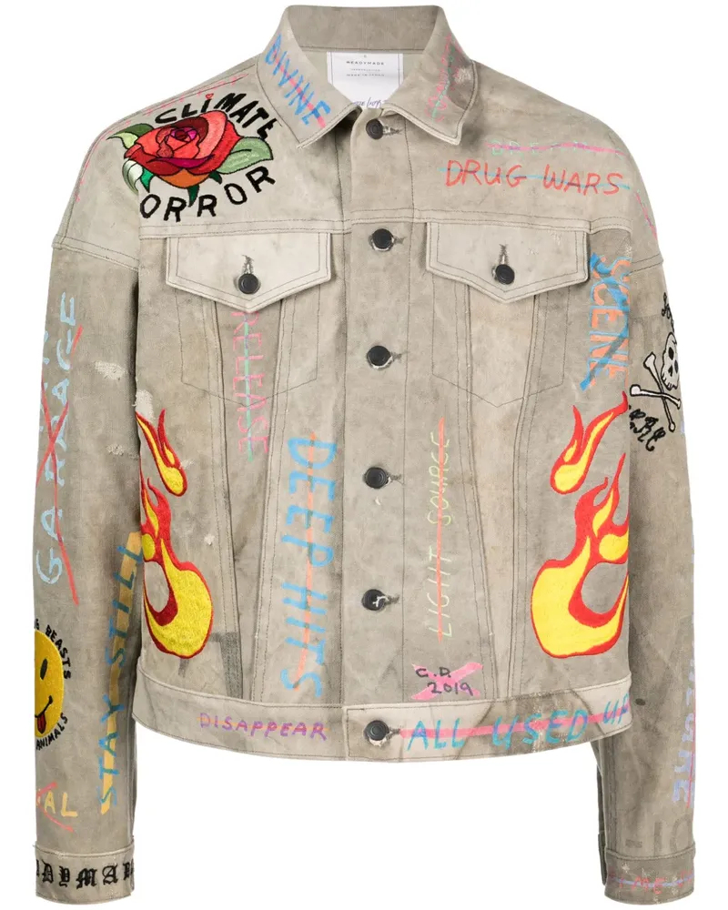READYMADE Geknöpfte Jacke mit grafischem Print - Nude Nude