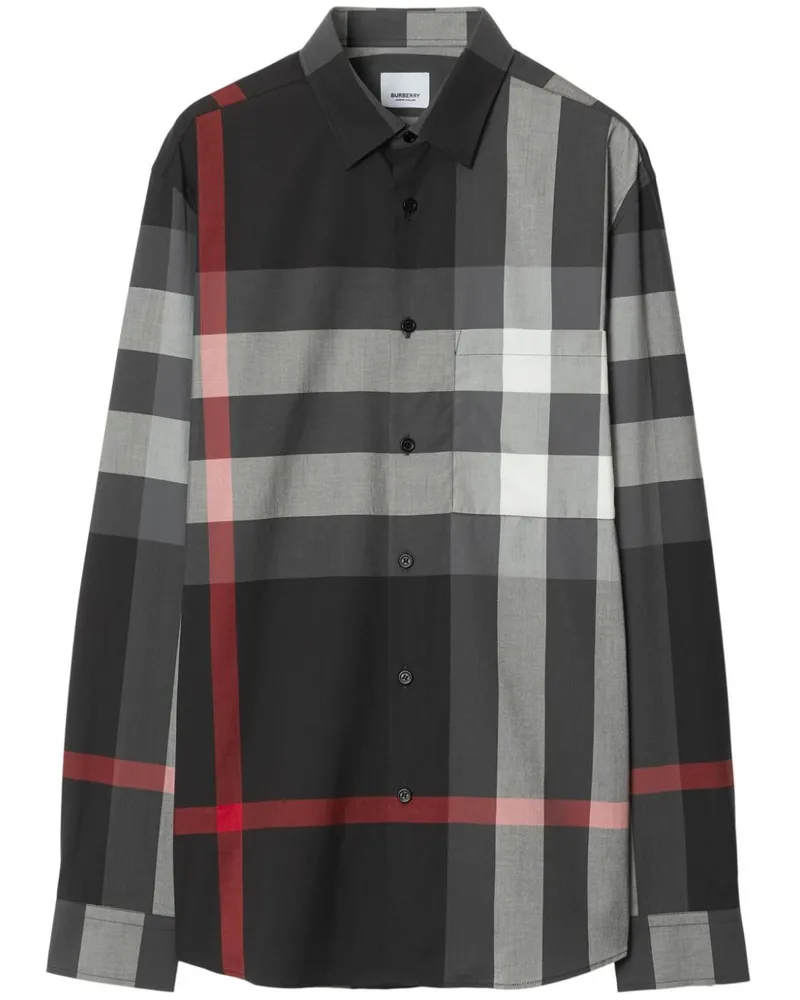 Burberry Kariertes Hemd mit Brusttasche - Schwarz Schwarz