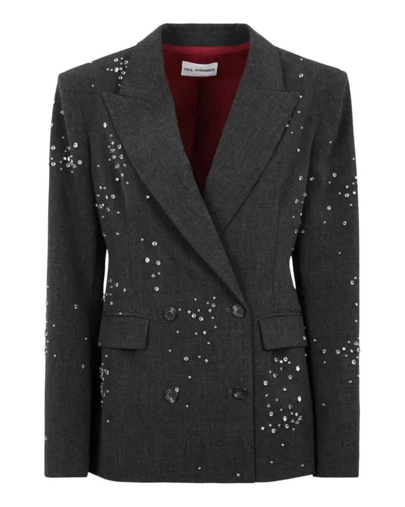 Des Phemmes Doppelreihige Jacke mit Kristallen - Grau Grau