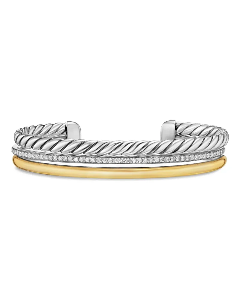 David Yurman DY Mercer® Three Row Armreif aus 18kt Gelbgold und Sterlingsilber mit Diamanten Silber