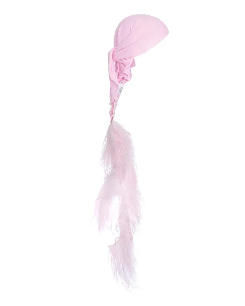 MANURÍ Sissy feather-trim headscarf - Rosa Rosa