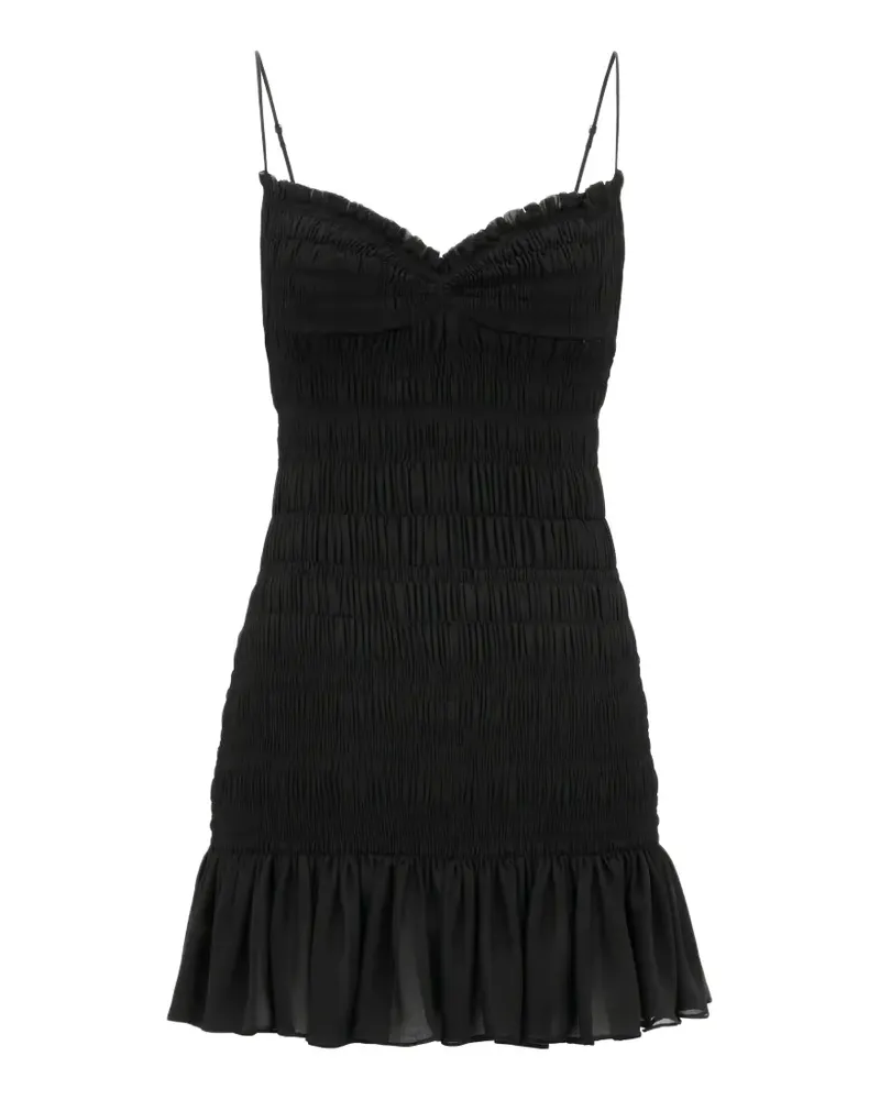 Saint Laurent shirred ruffled mini dress - Schwarz Schwarz
