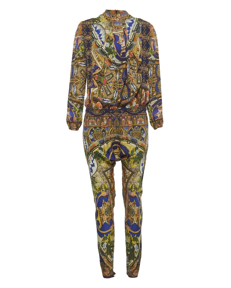 Just Cavalli Gemusterter Jumpsuit aus Seide - Grün Grün
