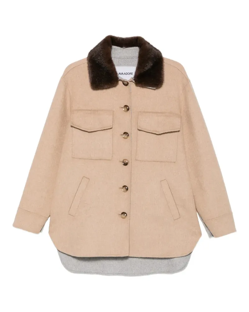 AVA ADORE faux-fur collar chest-pocket coat - Nude Nude