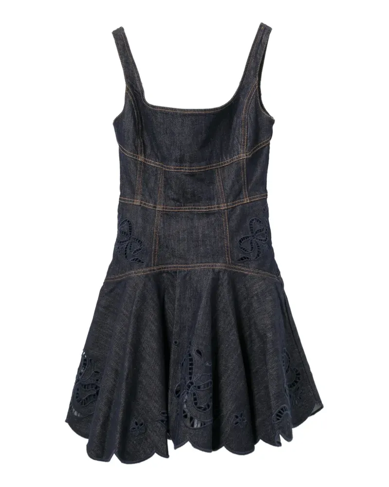 Self-Portrait Minikleid mit Lochstickerei - Blau Blau