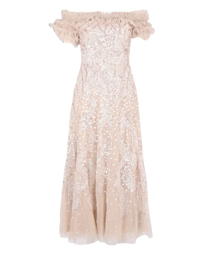 Needle & Thread sequin-embellishment off-shoulder midi dress - Nude Nude